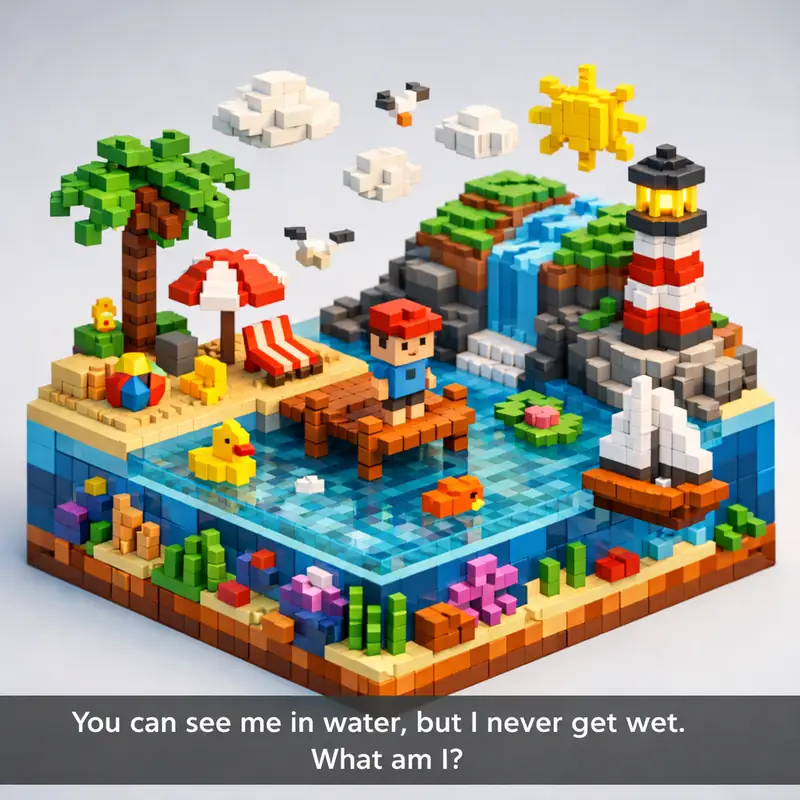 Illustration for riddle: You can see me in water, but I never get wet.
What am I?