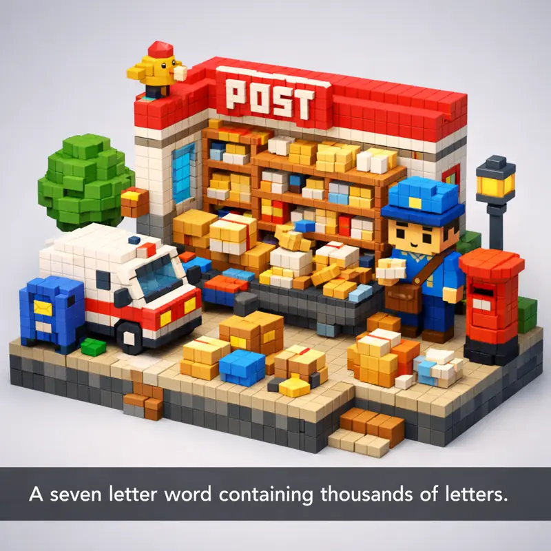 Illustration for riddle: A seven letter word containing thousands of letters