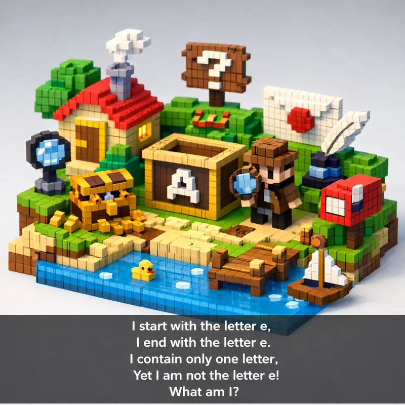 Illustration for riddle: I start with the letter e,
I end with the letter e.
I contain only one letter,
Yet I am not the l