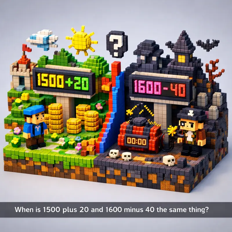 When is 1500 plus 20 and 1600 minus 40 the same thing?