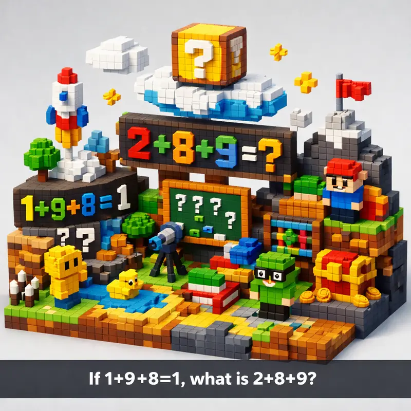 Illustration for riddle: If 1+9+8=1, what is 2+8+9?