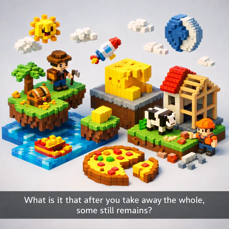 Illustration for riddle: What is it that after you take away the whole, some still remains?