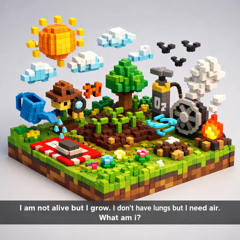 Illustration for riddle: I am not alive but I grow. I don't have lungs but I need air.
What am i?