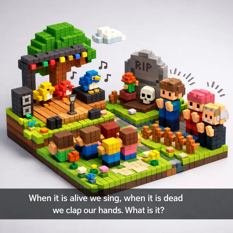 Illustration for riddle: When it is alive we sing, when it is dead we clap our hands. What is it?