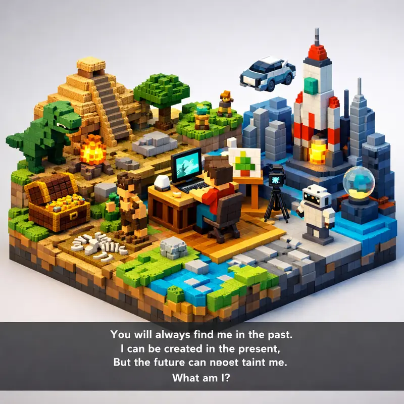 Illustration for riddle: You will always find me in the past.
I can be created in the present,
But the future can never taint