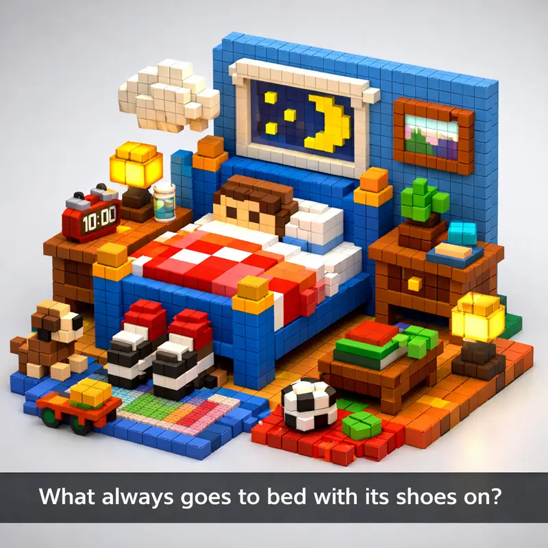 What always goes to bed with its shoes on?