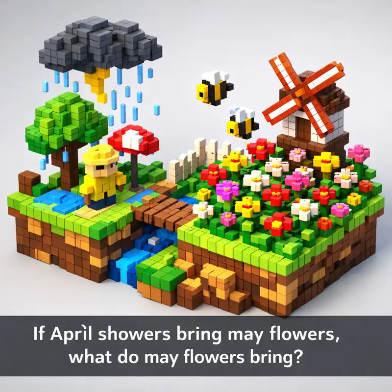 Illustration for riddle: If April showers bring may flowers, what do may flowers bring?