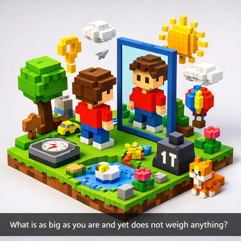 Illustration for riddle: What is as big as you are and yet does not weigh anything?