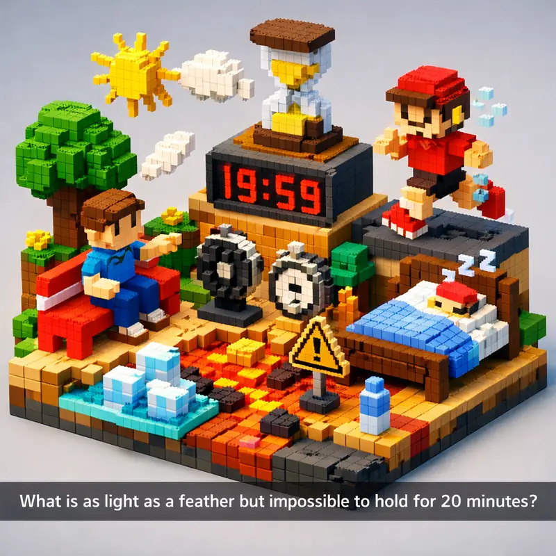 Illustration for riddle: What is as light as a feather but impossible to hold for 20 minutes?