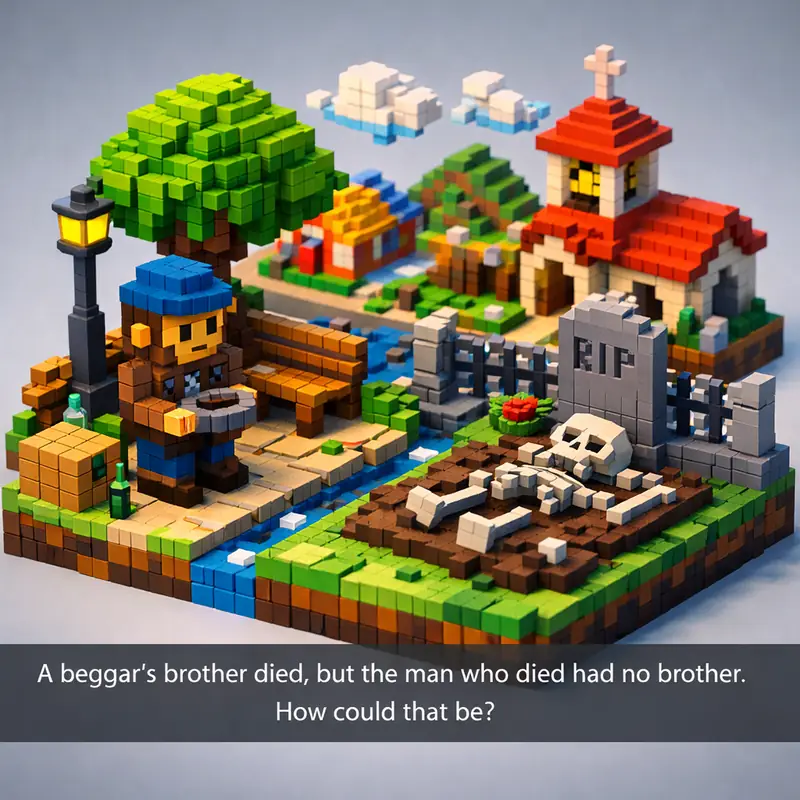 Illustration for riddle: A beggar's brother died, but the man who died had no brother.
How could that be?