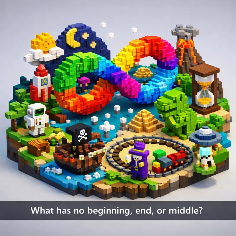 Illustration for riddle: What has no beginning, end, or middle?