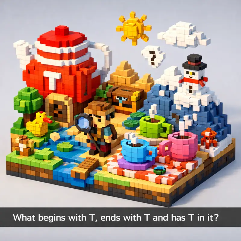 Illustration for riddle: What begins with T, ends with T and has T in it?
