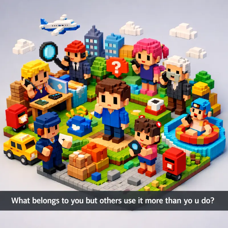 Illustration for riddle: What belongs to you but others use it more than you do?