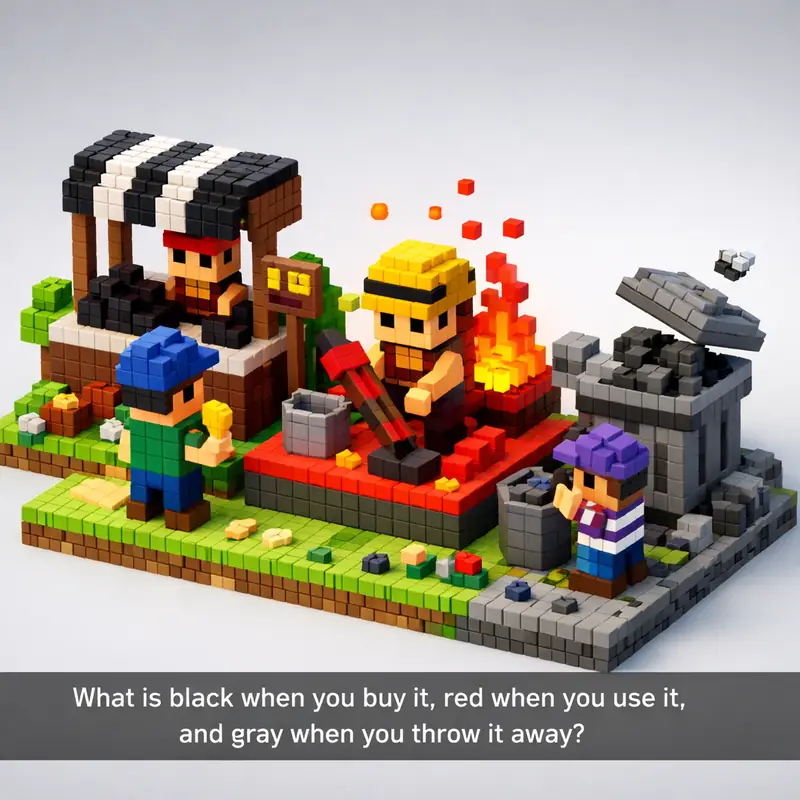 What is black when you buy it, red when you use it, and gray when you throw it a...