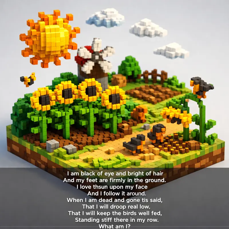 Illustration for riddle: I am black of eye and bright of hair
And my feet are firmly in the ground.
I love the sun upon my fa