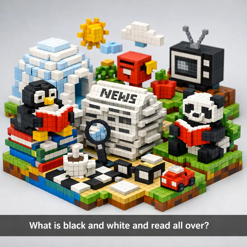 Illustration for riddle: What is black and white and read all over?