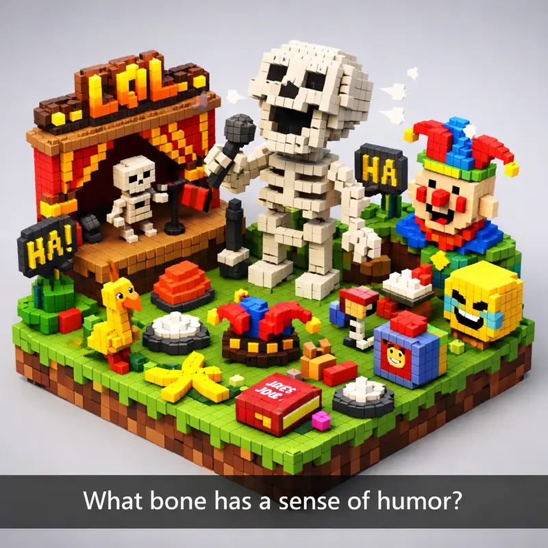 Illustration for riddle: What bone has a sense of humor?
