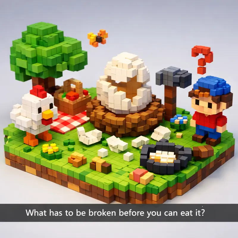 Illustration for riddle: What has to be broken before you can eat it?