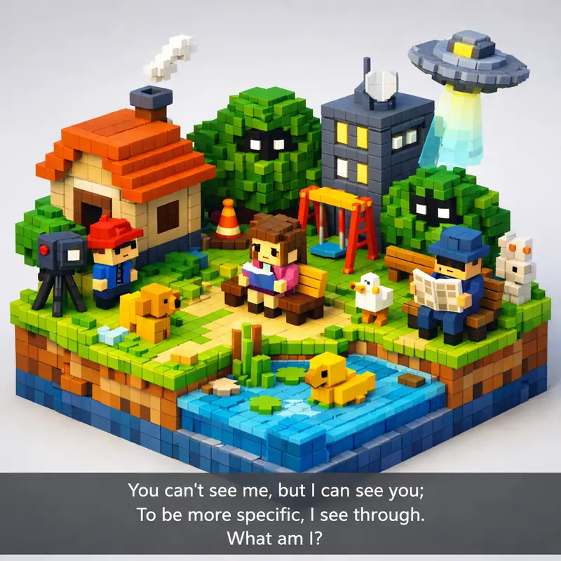 Illustration for riddle: You can't see me, but I can see you; To be more specific, I see through. What am I?