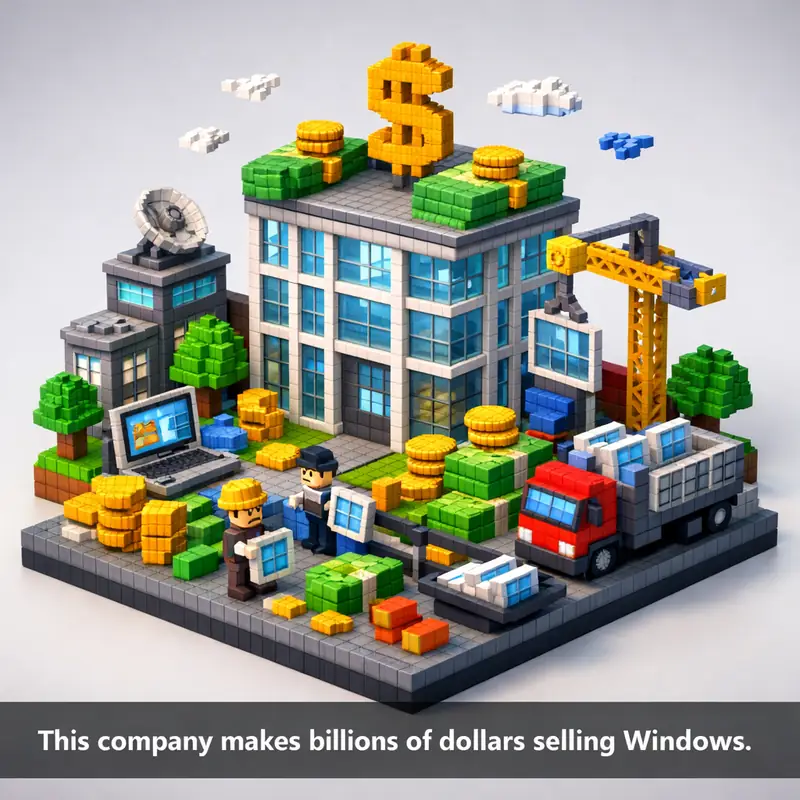 Illustration for riddle: This company makes billions of dollars selling Windows.