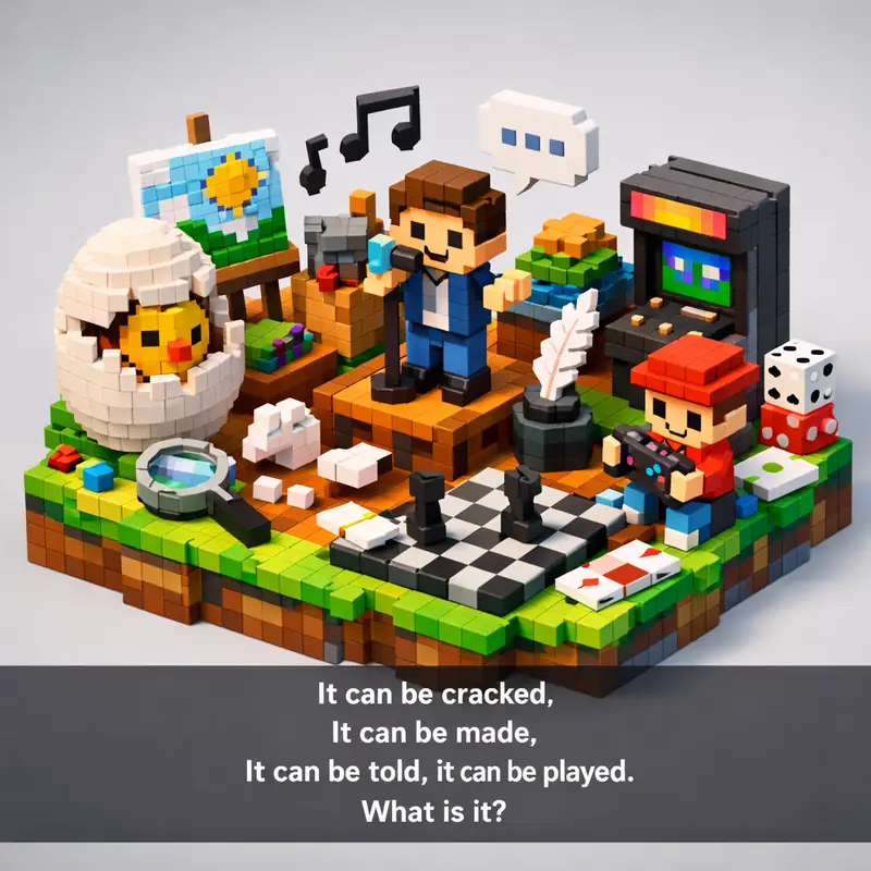 Illustration for riddle: It can be cracked,
It can be made,
It can be told, it can be played.
What is it?