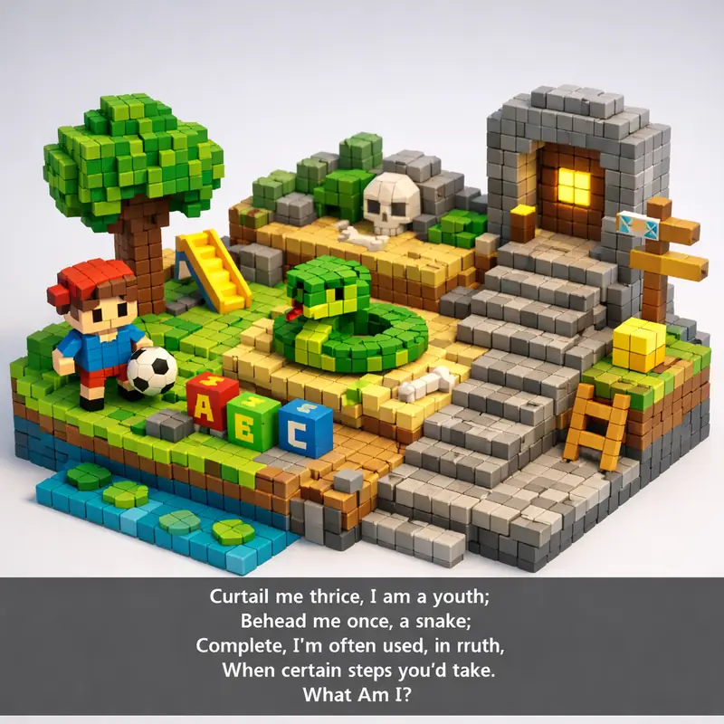 Illustration for riddle: Curtail me thrice, I am a youth;
Behead me once, a snake;
Complete, I'm often used, in truth,
When c