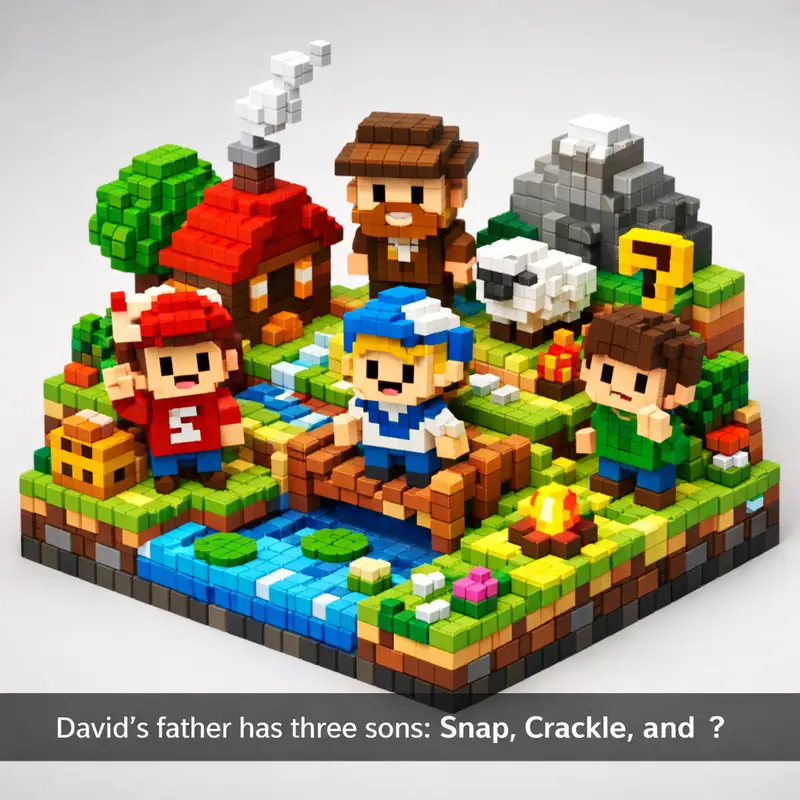 Illustration for riddle: David's father has three sons: Snap, Crackle, and ?