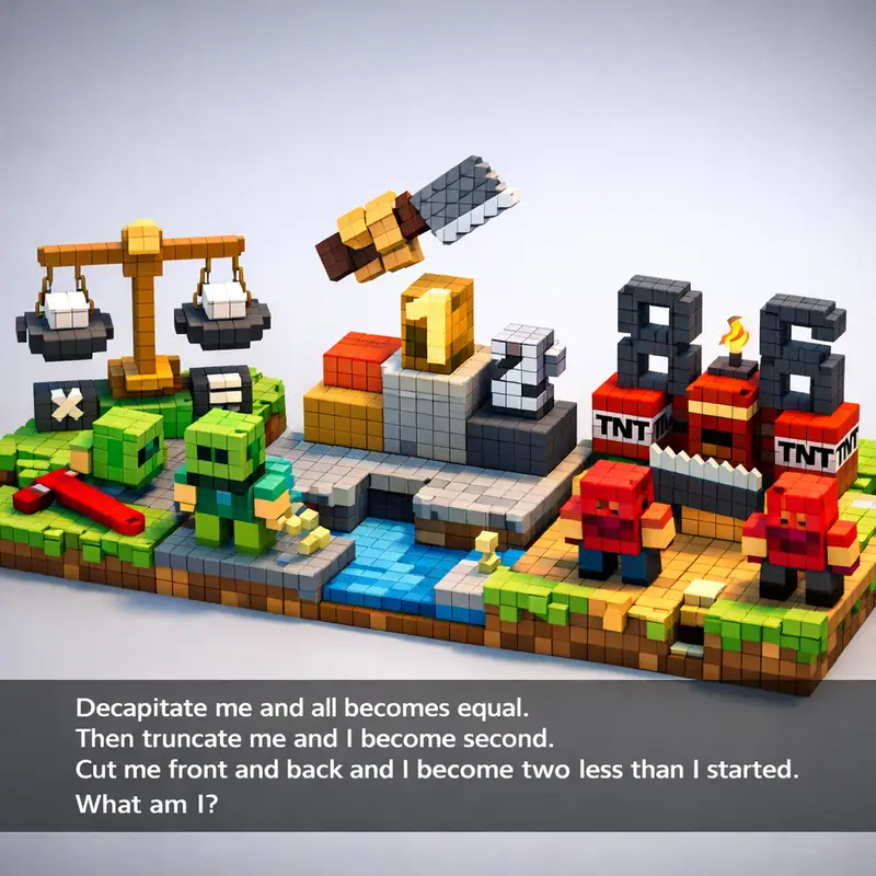 Illustration for riddle: Decapitate me and all becomes equal. Then truncate me and I become second. Cut me front and back and