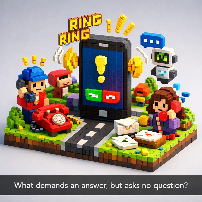 Illustration for riddle: What demands an answer, but asks no question?