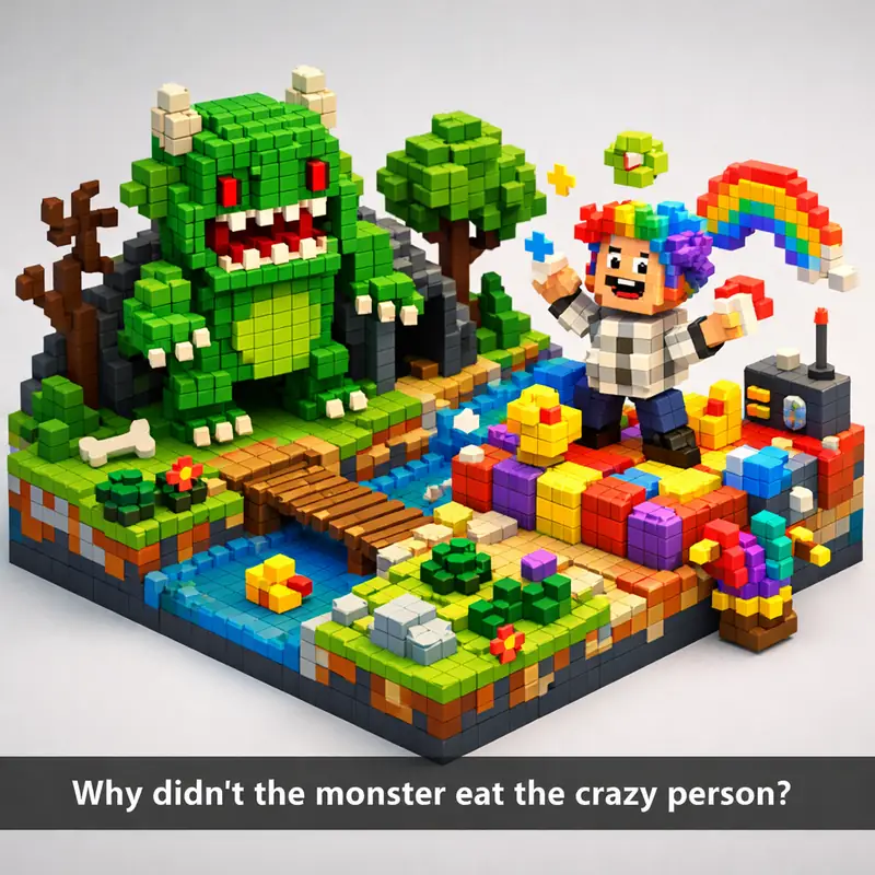 Illustration for riddle: Why didn't the monster eat the crazy person?