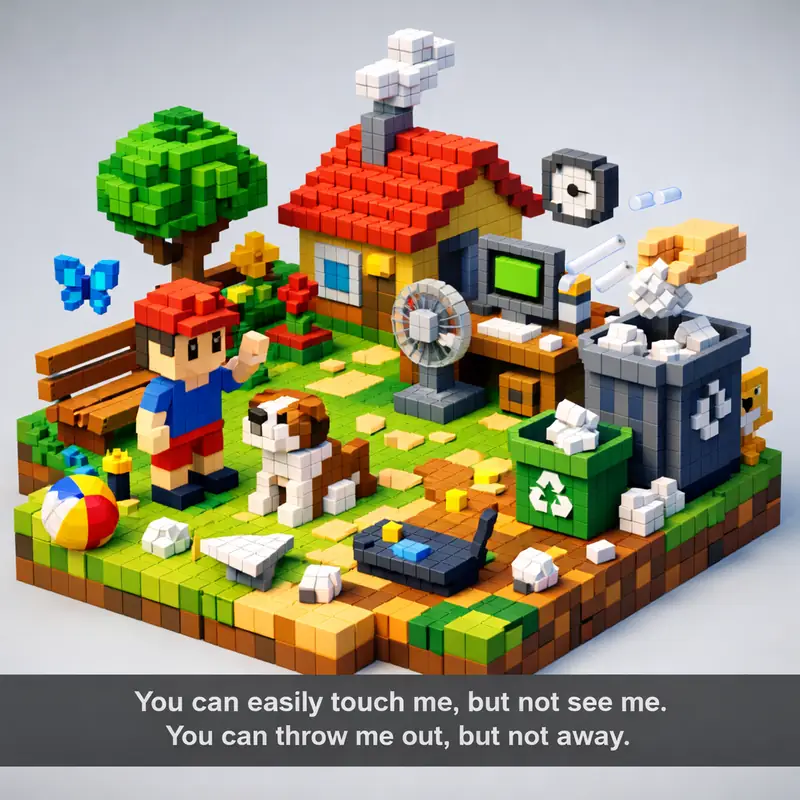 Illustration for riddle: You can easily touch me, but not see me.
You can throw me out, but not away.