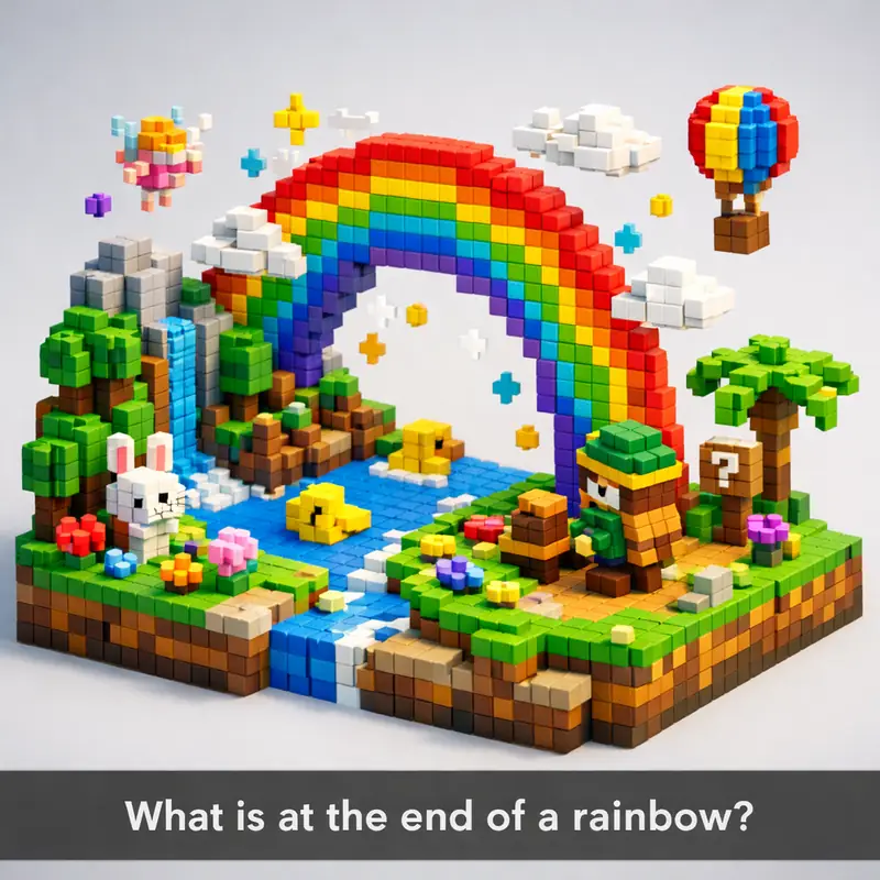 Illustration for riddle: What is at the end of a rainbow?