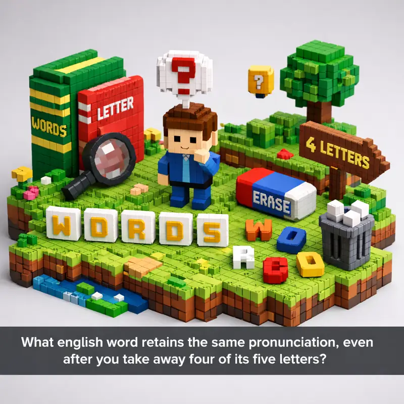 Illustration for riddle: What english word retains the same pronunciation, even after you take away four of its five letters?