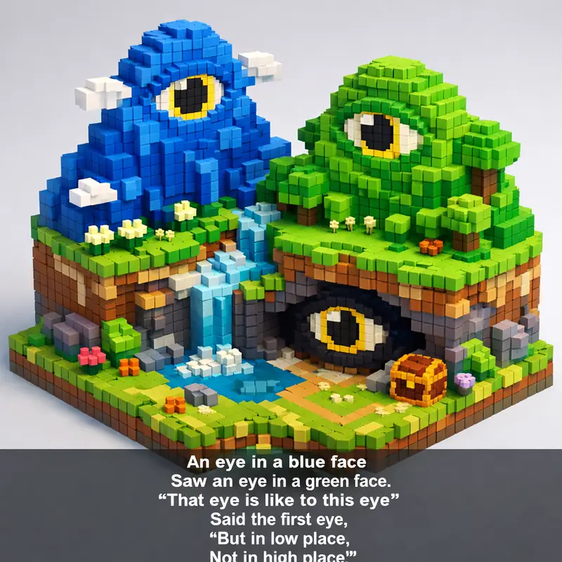 An eye in a blue face
Saw an eye in a green face.
"That eye is like to this eye"...