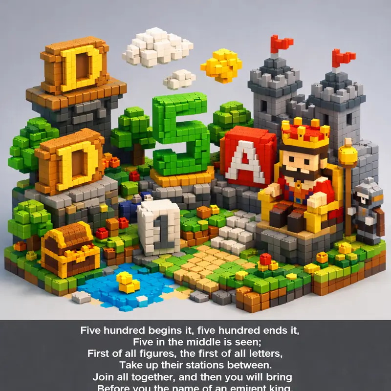 Five hundred begins it, five hundred ends it,
Five in the middle is seen;
First...