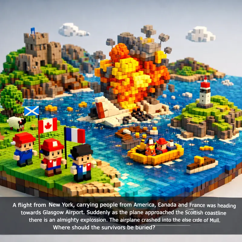 Illustration for riddle: A flight from New York, carrying people from America, Canada and France was heading towards Glasgow