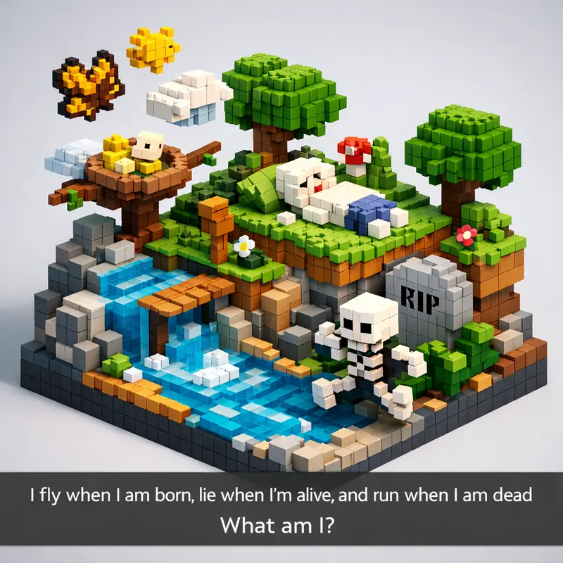 Illustration for riddle: I fly when I am born, lie when I'm alive, and run when I am dead
What am I?