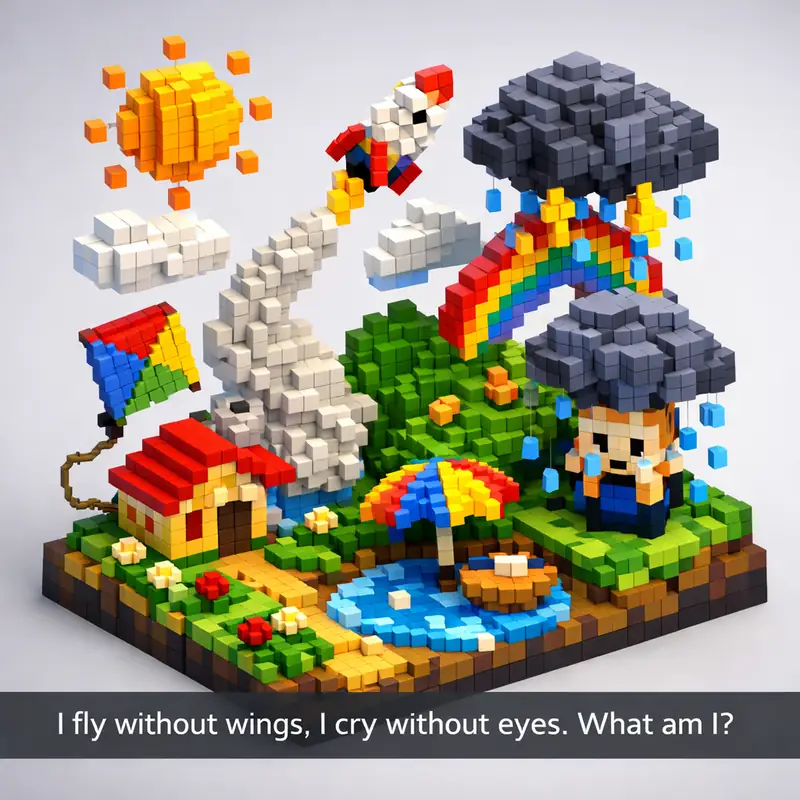 Illustration for riddle: I fly without wings, I cry without eyes. What am I?