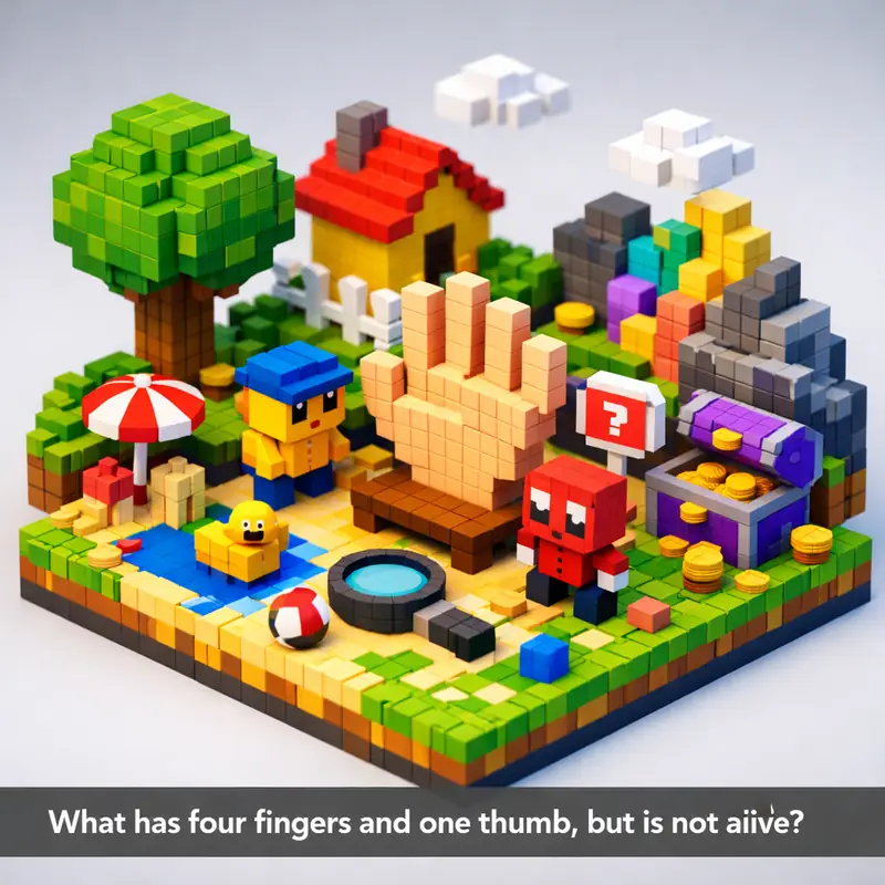 Illustration for riddle: What has four fingers and one thumb, but is not alive?