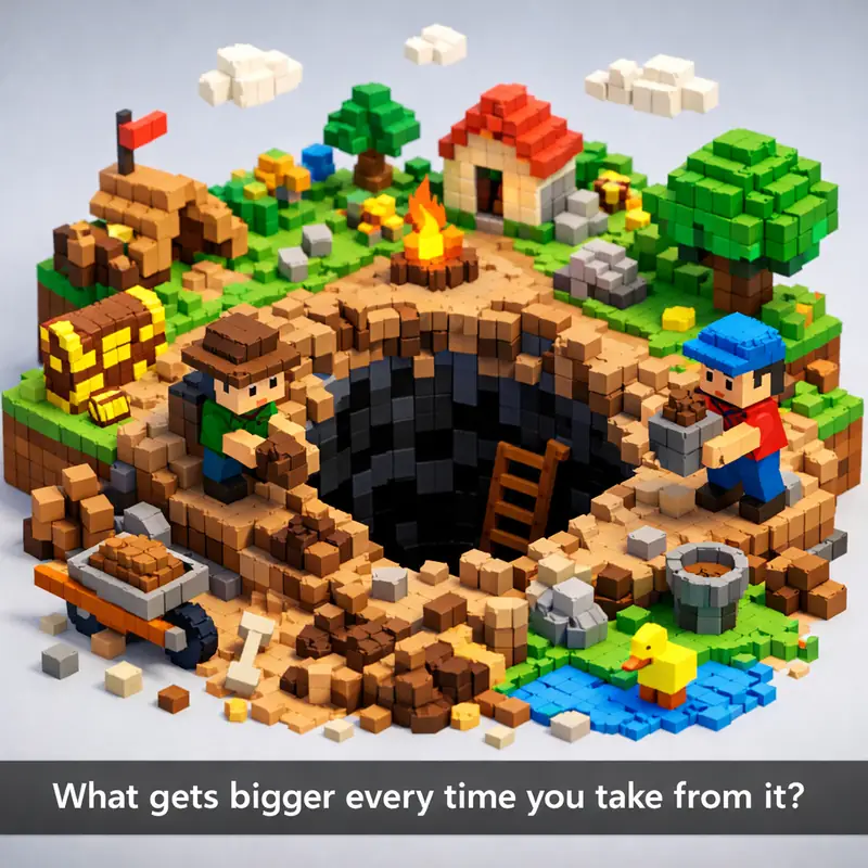 Illustration for riddle: What gets bigger every time you take from it?