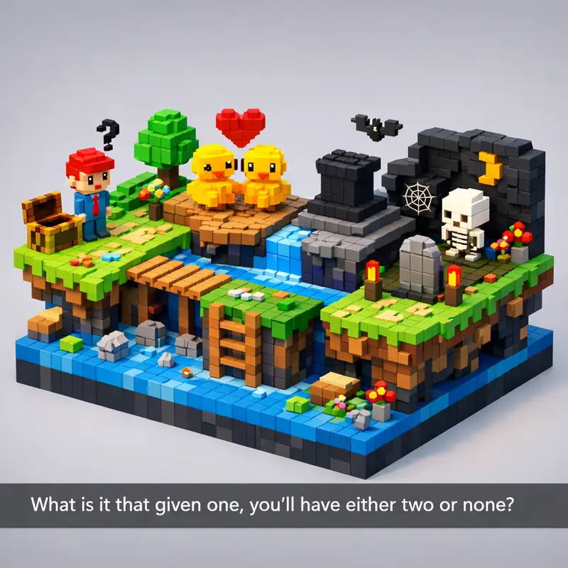 Illustration for riddle: What is it that given one, you'll have either two or none?