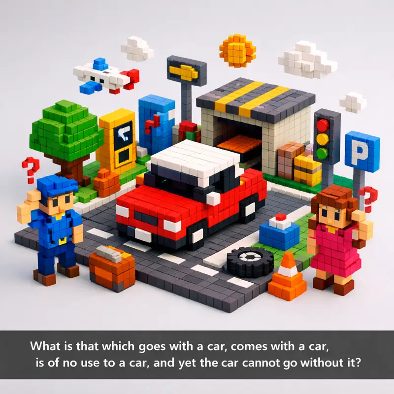 Illustration for riddle: What is that which goes with a car, comes with a car, is of no use to a car, and yet the car cannot