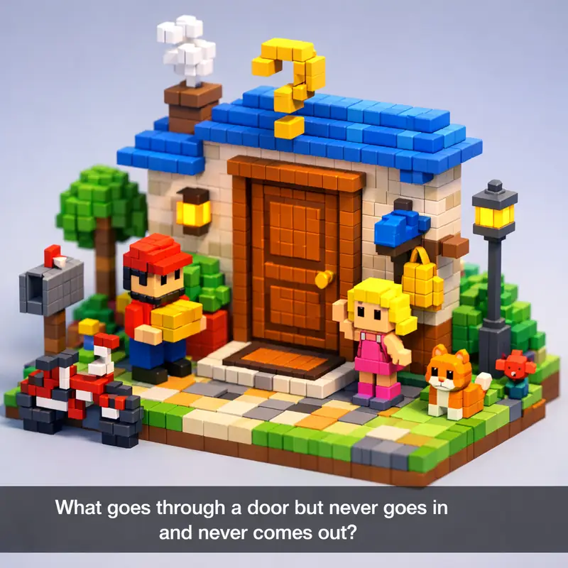 Illustration for riddle: What goes through a door but never goes in and never comes out?