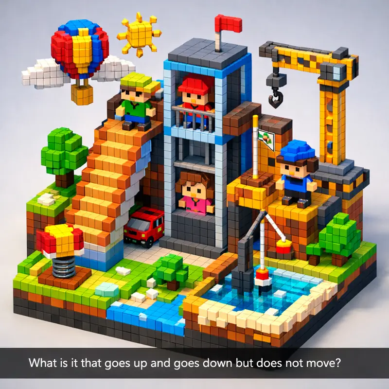 Illustration for riddle: What is it that goes up and goes down but does not move?