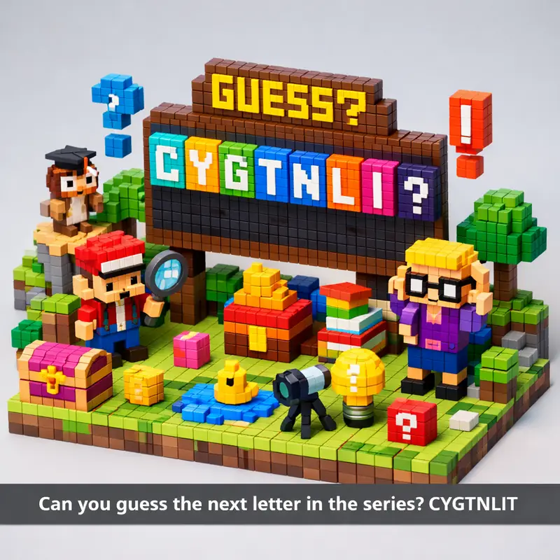 Illustration for riddle: Can you guess the next letter in the series? CYGTNLIT