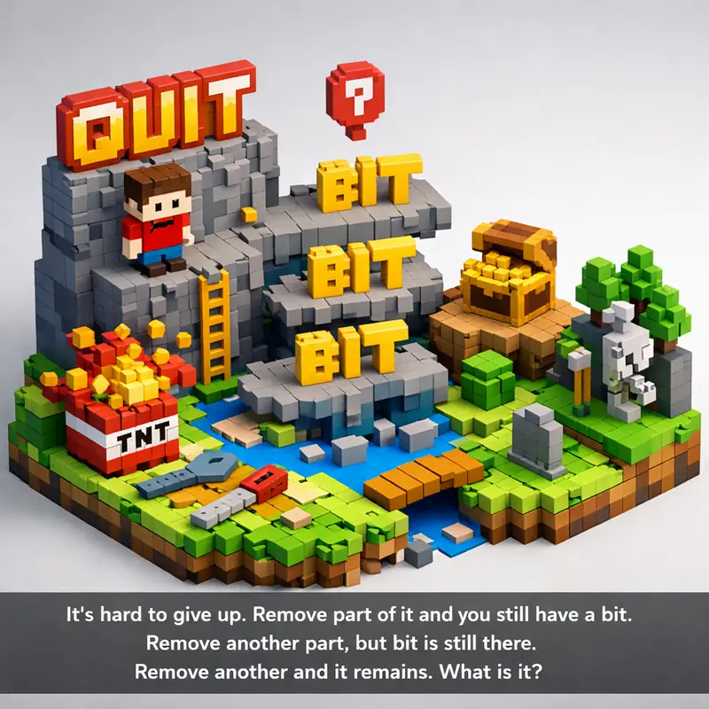 Illustration for riddle: It's hard to give up. Remove part of it and you still have a bit. Remove another part, but bit is st