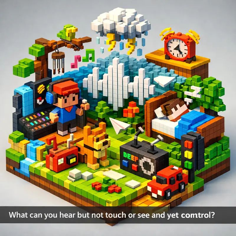 Illustration for riddle: What can you hear but not touch or see and yet control?