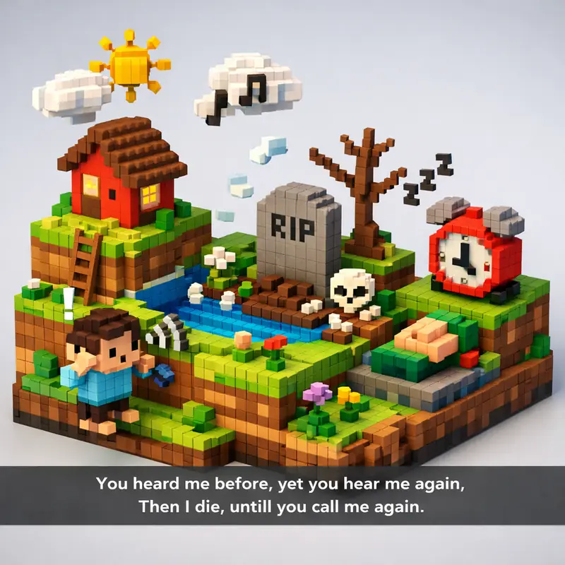 Illustration for riddle: You heard me before, yet you hear me again,
Then I die, untill you call me again.