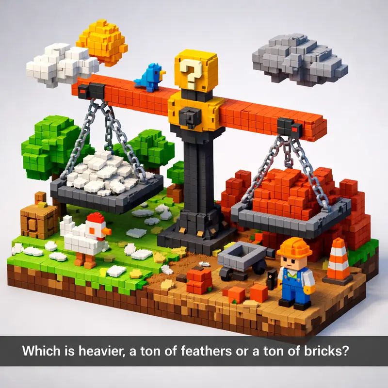 Which is heavier, a ton of feathers or a ton of bricks?