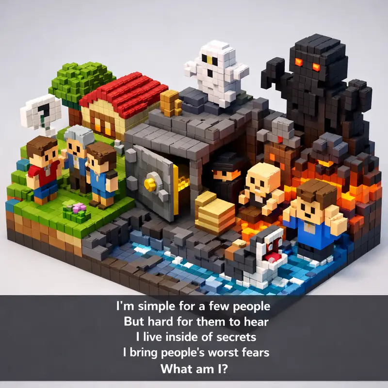 Illustration for riddle: I'm simple for a few people
But hard for them to hear
I live inside of secrets
I bring people's wo